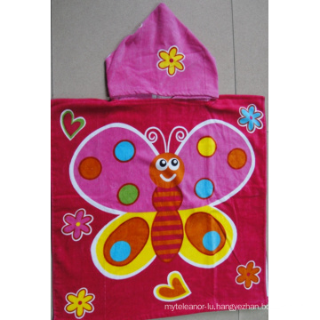 (BC-PB1017) Good Quality 100% Cotton Printed Cutely Kids Beach Poncho